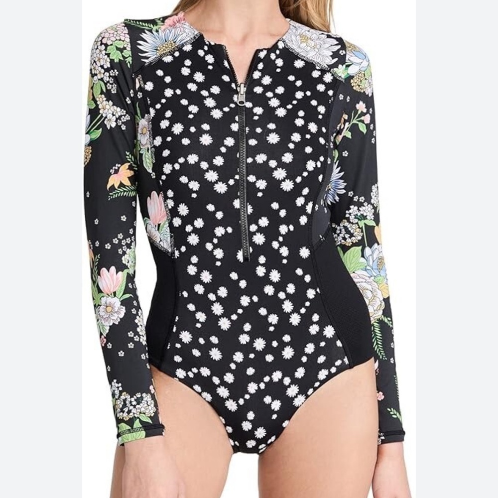 Maaji Reverisble Black Bouquets Trinton Surfsuit Floral Orange Hibiscus SUP-14
